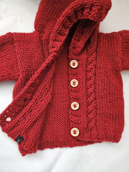 Merino Strickjacke Rot Gr. 62/68- 3-6 month - Shop Pekusch
