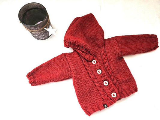 Merino Strickjacke Rot Gr. 62/68- 3-6 month - Shop Pekusch