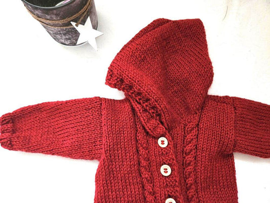 Merino Strickjacke Rot Gr. 62/68- 3-6 month - Shop Pekusch